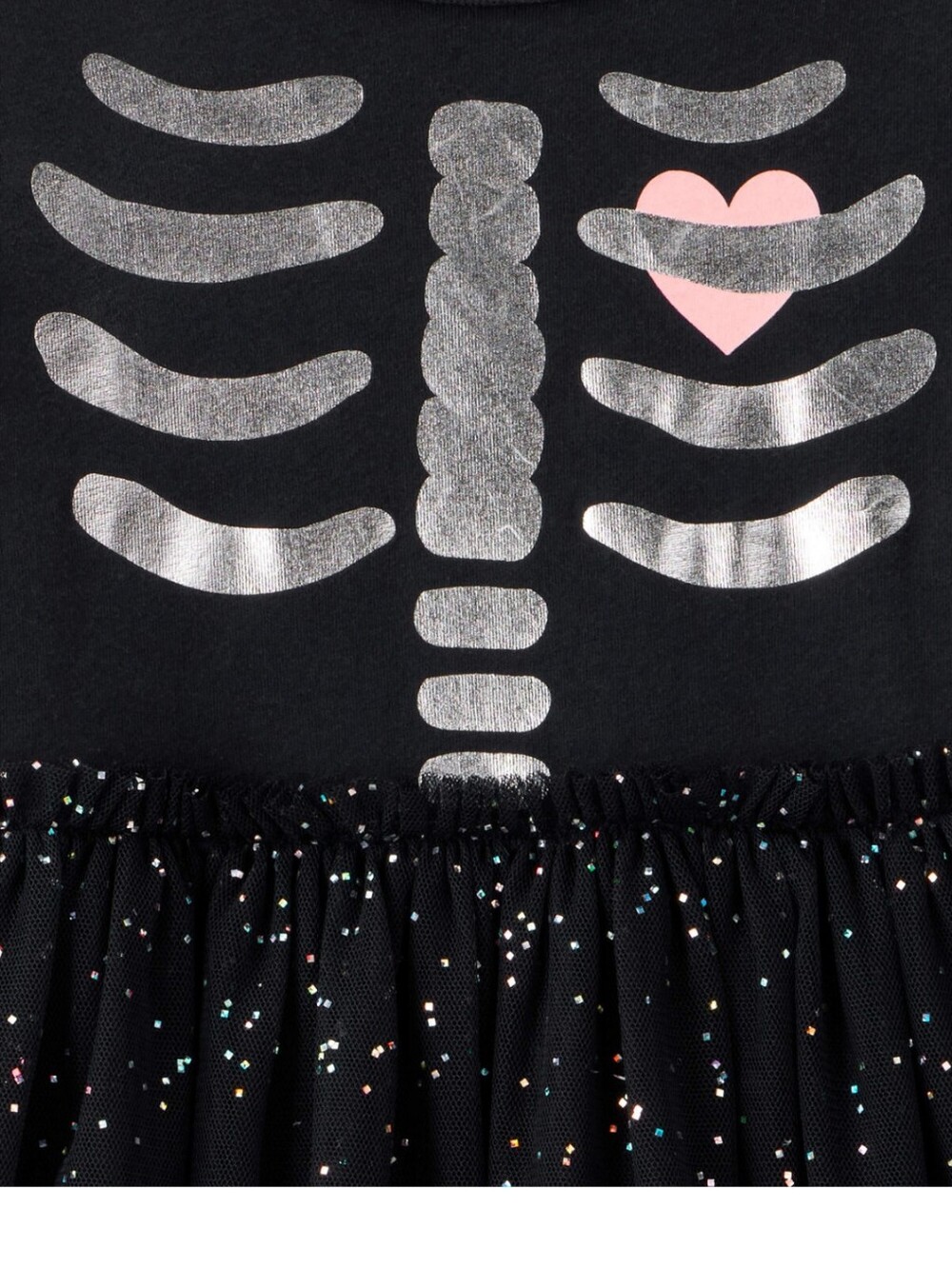 Carter's Toddler Halloween Skeleton. Black Glitter Tulle Dress with Metallic - Picture 3 of 6